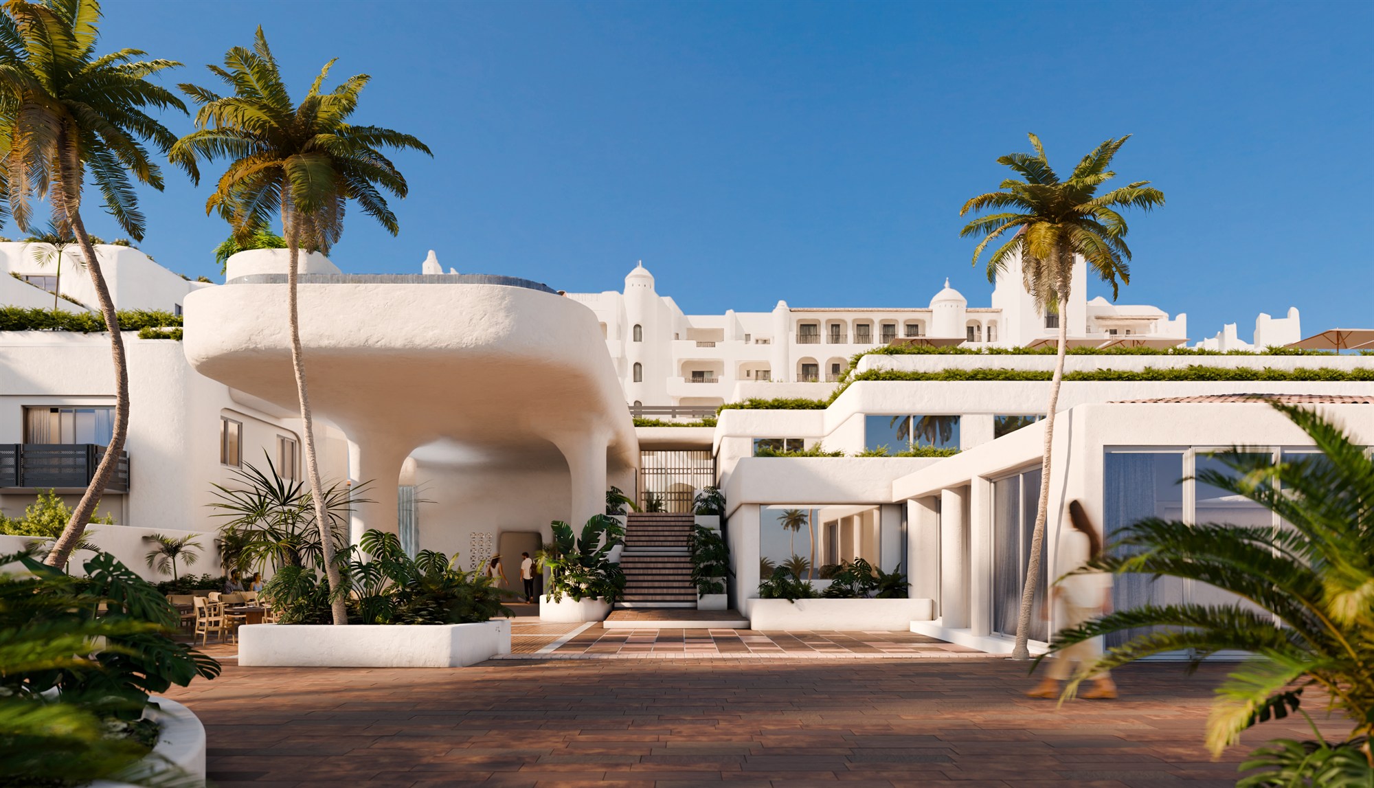 Warm interior visualization with wood tones and natural light.