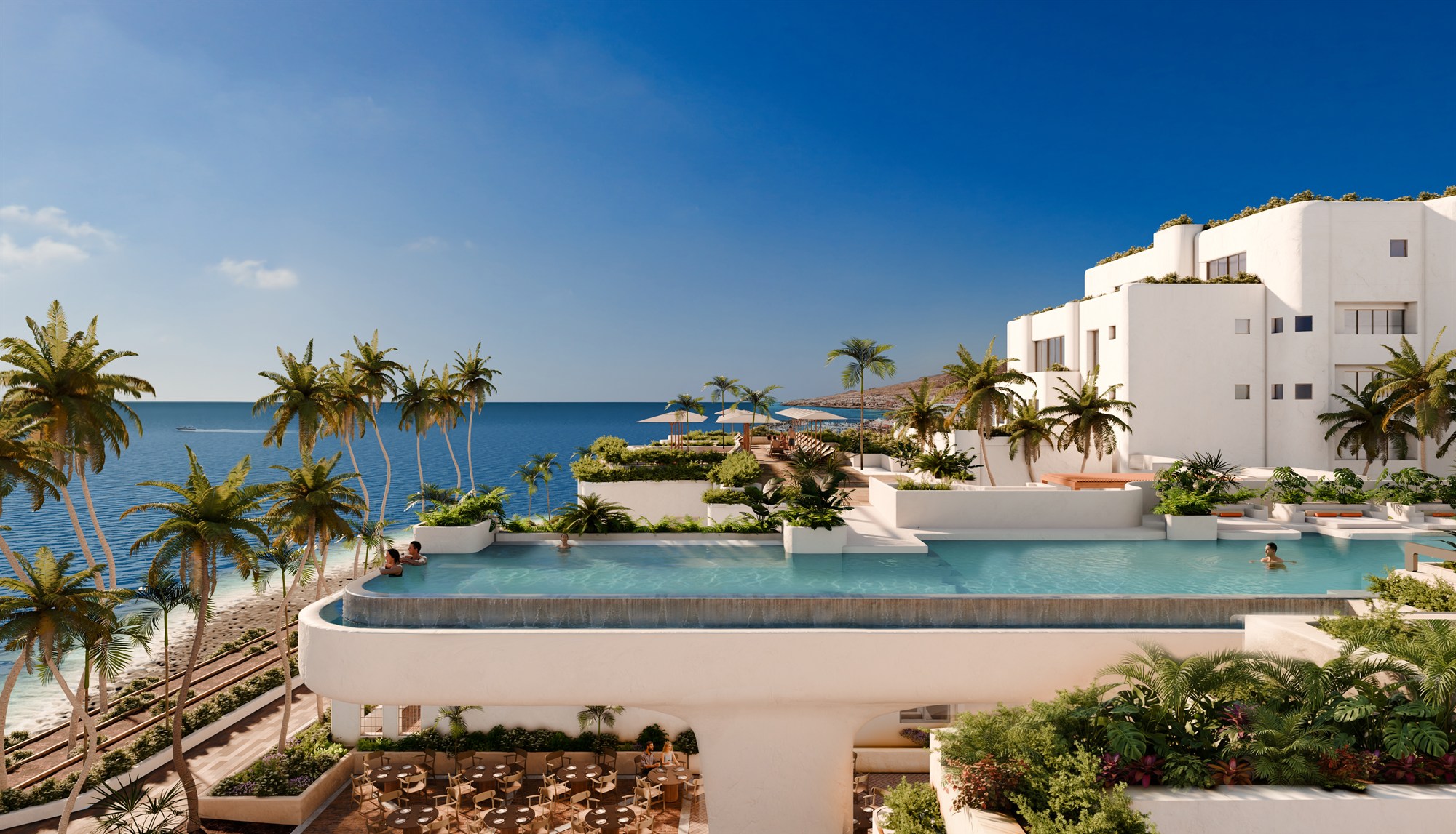 Architectural exterior visualization set against a hillside context.